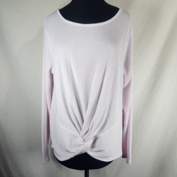 Zella XXL Lightweight Pale Pink Sweater‎ Fine Rib Dramatic Hip Band Front Twist - Picture 1 of 10